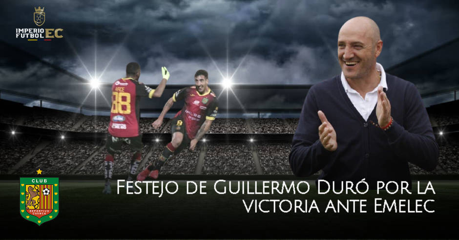 Festejo de Guillermo Duró por la victoria y la permanencia del Deportivo Cuenca en la Serie A