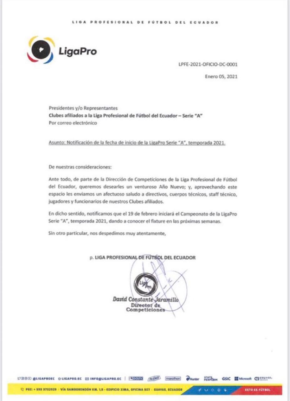 COMUNICADO OFICIAL LIGA PRO 2021