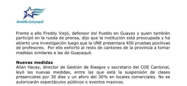 comunicado municiio de guayaquil - sin pubico noche amarilla