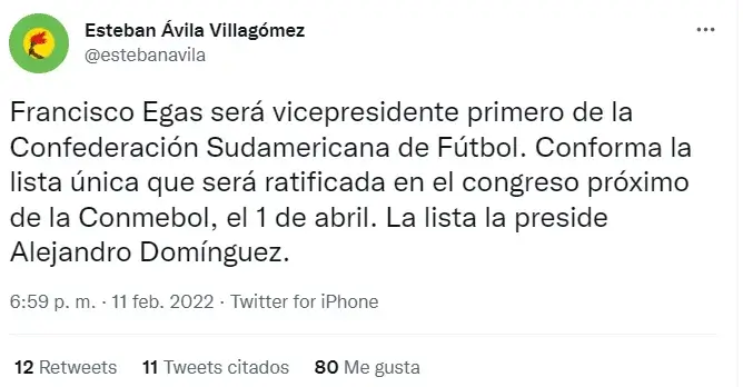 Francisco Egas será Vicepresidente de la Conmebol