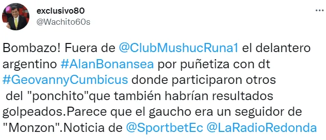 Alan Bonansea se habría enfrentado a los golpes con Geovanny Cumbicus